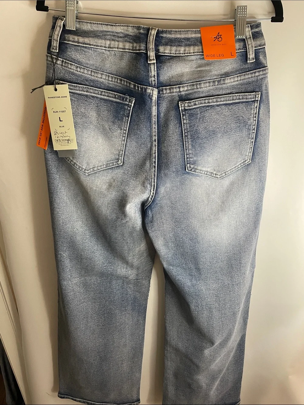 American Bazi Light Blue Washed Flare Jeans with Silver Sparkle